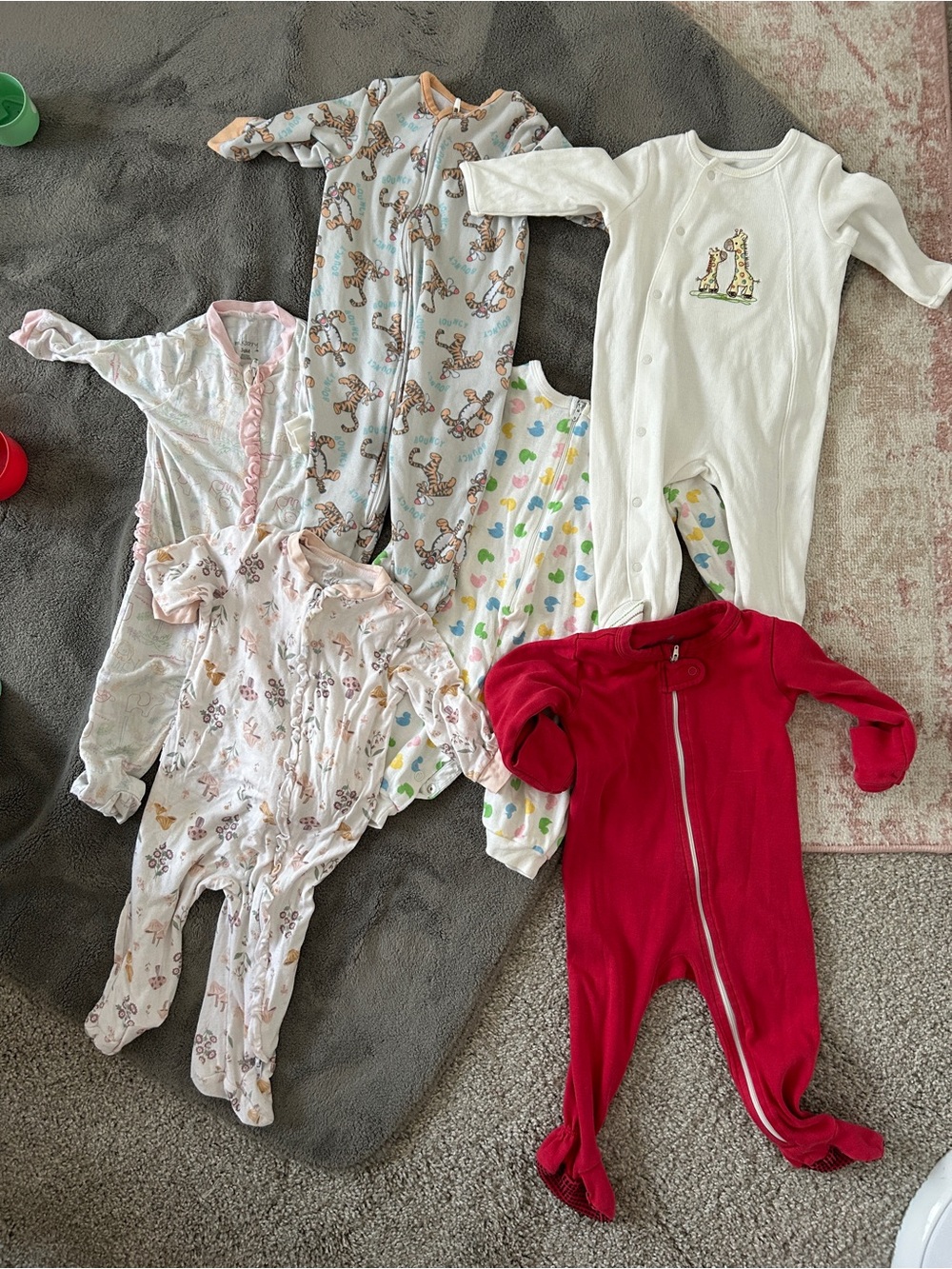 Mixed Baby One-Piece Sleepers - Red, White, Light Blue, Pink, Multi